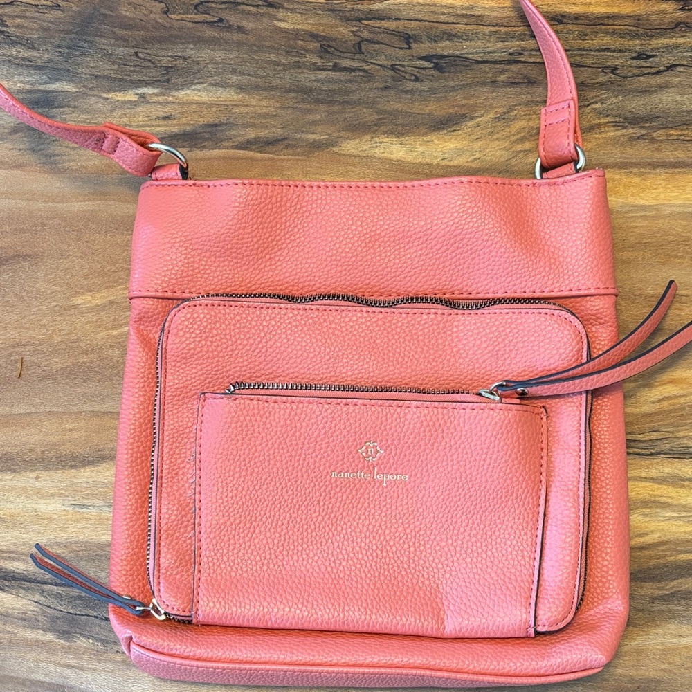 Nanette Lepore Coral-Pink Pebbled Leather Crossbody